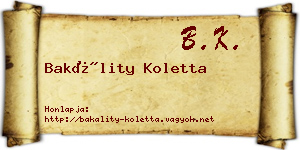 Bakálity Koletta névjegykártya